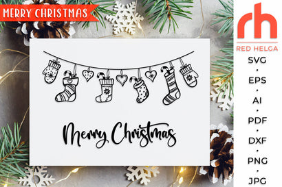 Merry Christmas SVG - Hanging Socks Cut File SVG RedHelgaArt 
