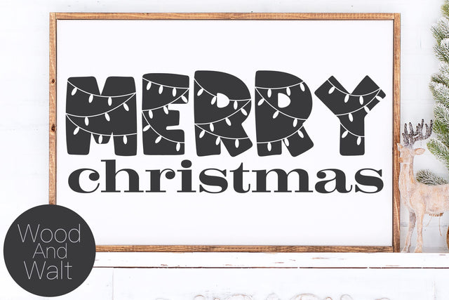 Merry Christmas SVG | Holiday Cut File | Xmas Lights Design | Printable Wall Art | Family Saying | Home Decor Quote | Stencil Wood Sign SVG Wood And Walt 