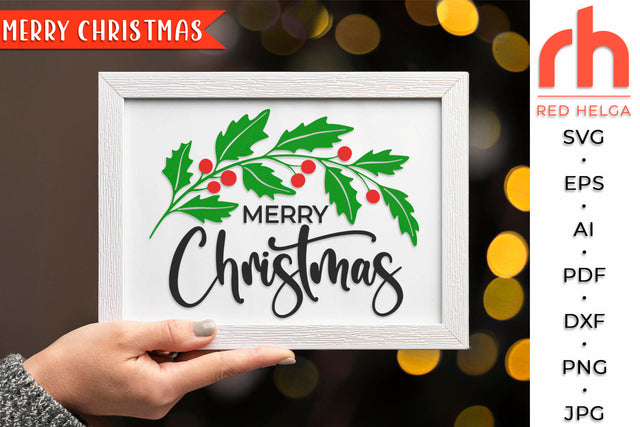 Merry Christmas SVG - Holly Wreath Cut File SVG RedHelgaArt 