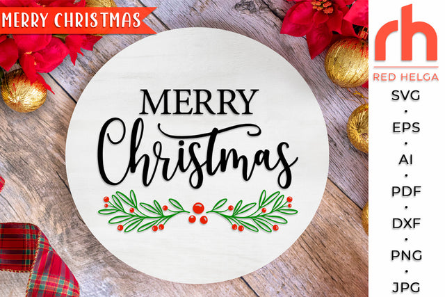 Merry Christmas SVG - Holly Wreath Cut File SVG RedHelgaArt 