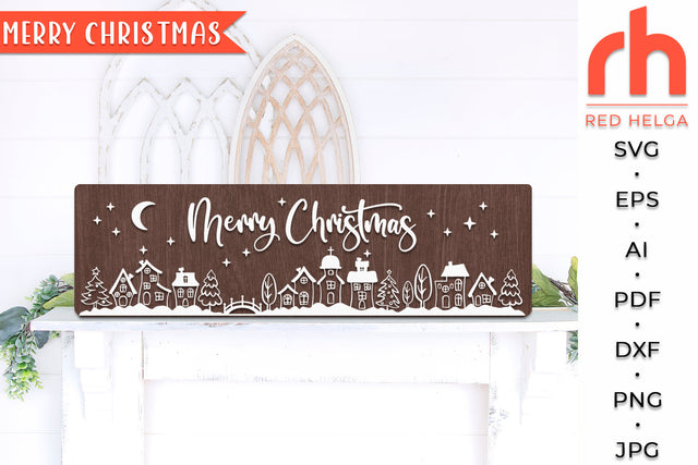 Merry Christmas SVG - Horizontal Sign Cut File - Xmas Scene DXF SVG RedHelgaArt 