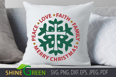Merry Christmas SVG - Jesus Cross Faith DXF SVG Shine Green Art 
