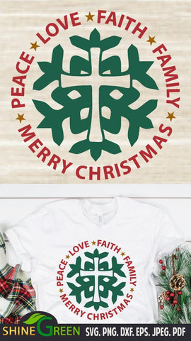 Merry Christmas SVG - Jesus Cross Faith DXF SVG Shine Green Art 