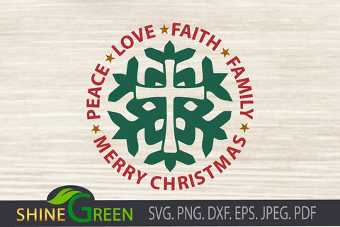 Merry Christmas SVG - Jesus Cross Faith DXF SVG Shine Green Art 
