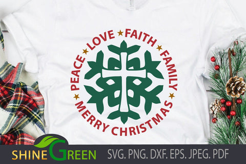 Merry Christmas SVG - Jesus Cross Faith DXF SVG Shine Green Art 