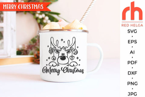 Merry Christmas SVG, Reindeer with Baubles DXF, Christmas Scene Cut File, Xmas Window Decor, Holiday Design Vector, Winter Theme, Deer Outline SVG RedHelgaArt 