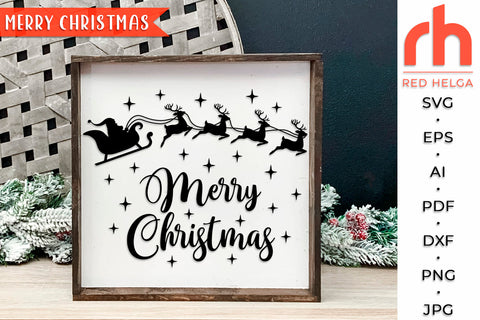 Merry Christmas SVG - Santa and Reindeers Cut File SVG RedHelgaArt 