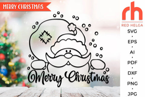 Merry Christmas SVG, Santa with Sack DXF, Christmas Scene Cut File, Xmas Window Decor, Holiday Design Vector, Winter Theme, Santa Claus Outline SVG RedHelgaArt 