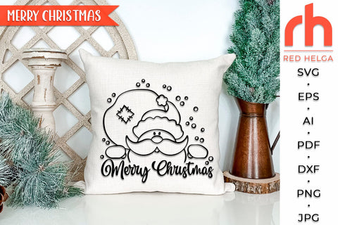 Merry Christmas SVG, Santa with Sack DXF, Christmas Scene Cut File, Xmas Window Decor, Holiday Design Vector, Winter Theme, Santa Claus Outline SVG RedHelgaArt 