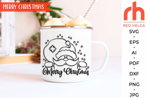 Merry Christmas SVG, Santa with Sack DXF, Christmas Scene Cut File, Xmas Window Decor, Holiday Design Vector, Winter Theme, Santa Claus Outline SVG RedHelgaArt 