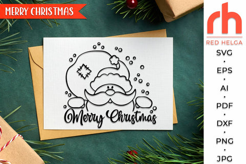 Merry Christmas SVG, Santa with Sack DXF, Christmas Scene Cut File, Xmas Window Decor, Holiday Design Vector, Winter Theme, Santa Claus Outline SVG RedHelgaArt 