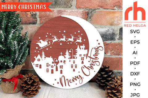 Merry Christmas SVG - Snowy Village Cut File SVG RedHelgaArt 