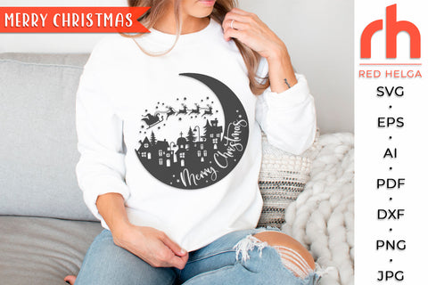 Merry Christmas SVG - Snowy Village Cut File SVG RedHelgaArt 