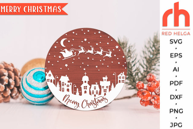 Merry Christmas SVG - Snowy Village Cut File SVG RedHelgaArt 