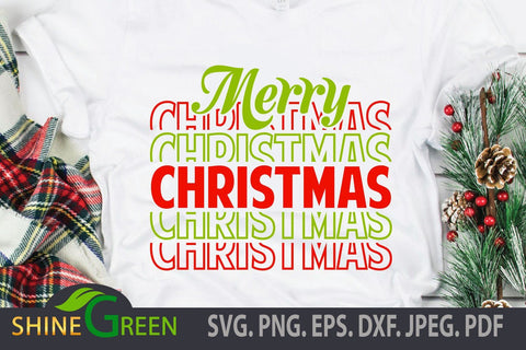 Merry Christmas SVG Stacked Font DXF EPS PNG JPEG PDF SVG Shine Green Art 