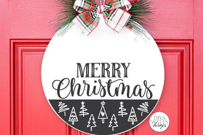 Merry Christmas SVG | Tree Pattern Door Hanger Design SVG Diva Watts Designs 