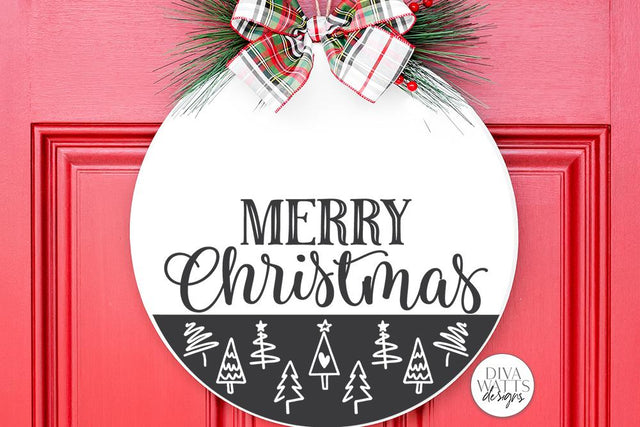 Merry Christmas SVG | Tree Pattern Door Hanger Design SVG Diva Watts Designs 