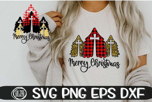 Merry Christmas Svg -Trees - Buffalo Plaid -SVG PNG EPS DXF SVG On the Beach Boutique 