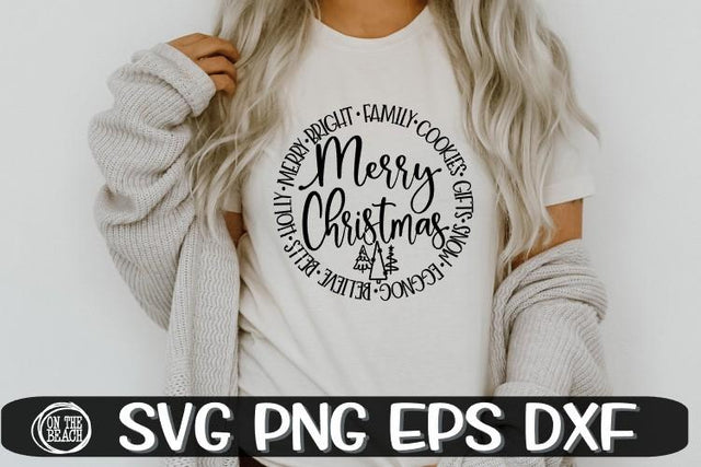 Merry Christmas Svg -Trees - Words - Circle -SVG PNG EPS DXF SVG On the Beach Boutique 