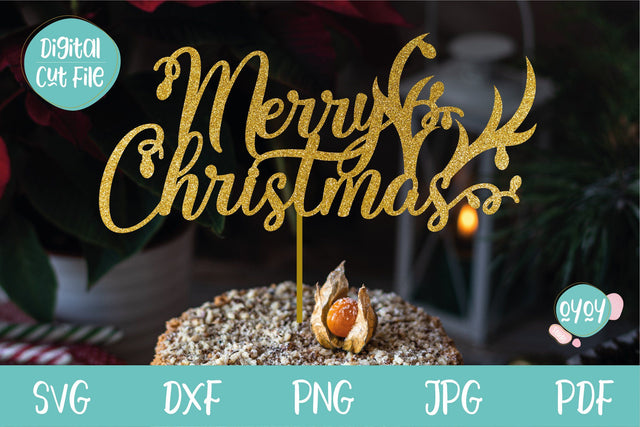 Merry Christmas svg with reindeer horns | Cake Topper SVG SVG OyoyStudioDigitals 