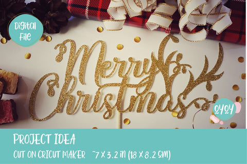 Merry Christmas svg with reindeer horns | Cake Topper SVG SVG OyoyStudioDigitals 