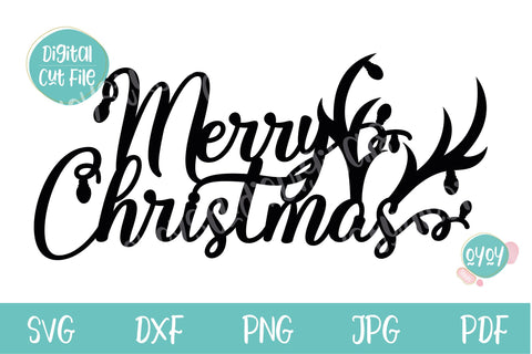 Merry Christmas svg with reindeer horns | Cake Topper SVG SVG OyoyStudioDigitals 