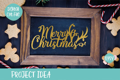 Merry Christmas svg with reindeer horns | Cake Topper SVG SVG OyoyStudioDigitals 