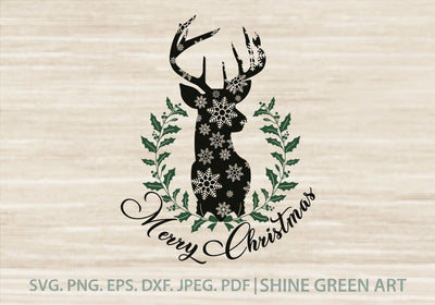 Merry Christmas SVG with Reindeer SVG Shine Green Art 