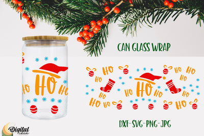 Merry Christmas SVG Wrap Design. HO HO HO Can Glass Quotes. SVG Evgenyia Guschina 