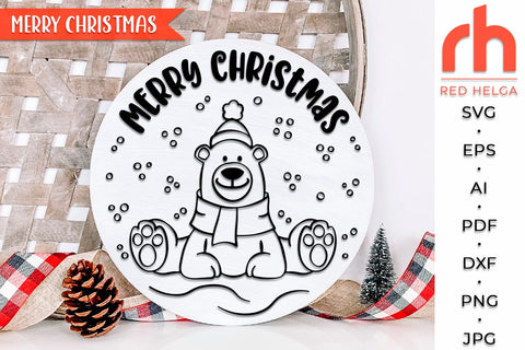 Merry Christmas SVG, Xmas Bear DXF, Christmas Scene Cut File, Xmas Window Decor, Holiday Design Vector, Winter Theme, Polar Bear Outline SVG RedHelgaArt 