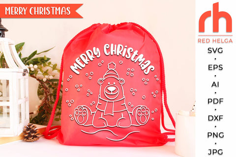 Merry Christmas SVG, Xmas Bear DXF, Christmas Scene Cut File, Xmas Window Decor, Holiday Design Vector, Winter Theme, Polar Bear Outline SVG RedHelgaArt 