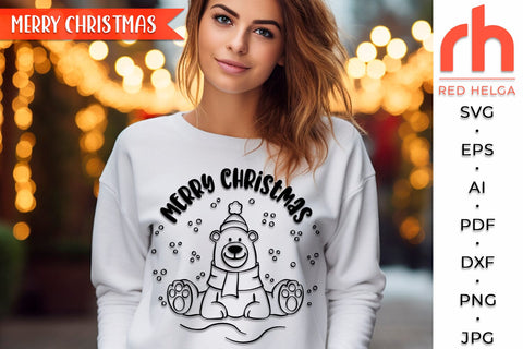 Merry Christmas SVG, Xmas Bear DXF, Christmas Scene Cut File, Xmas Window Decor, Holiday Design Vector, Winter Theme, Polar Bear Outline SVG RedHelgaArt 