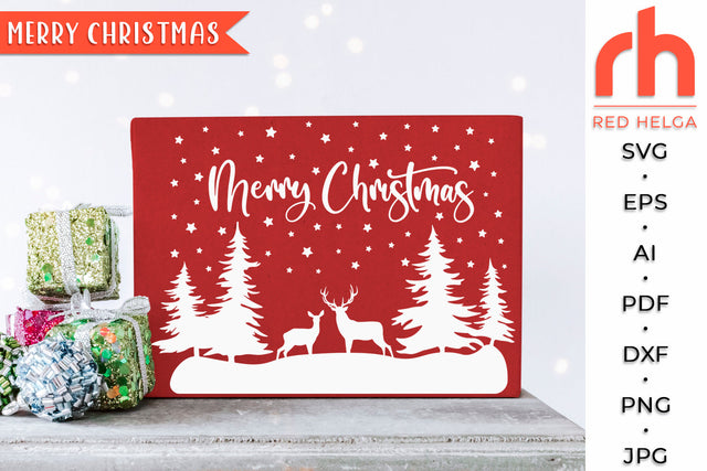 Merry Christmas SVG - Xmas Reindeer Cut File SVG RedHelgaArt 