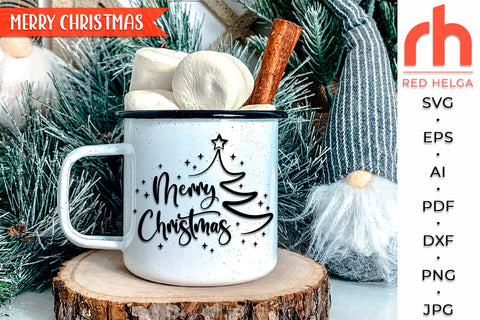 Merry Christmas SVG - Xmas Tree Cut File - Winter Decor DXF SVG RedHelgaArt 