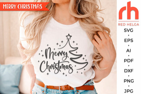 Merry Christmas SVG - Xmas Tree Cut File - Winter Decor DXF SVG RedHelgaArt 