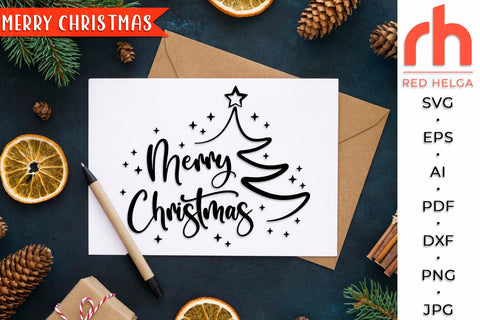 Merry Christmas SVG - Xmas Tree Cut File - Winter Decor DXF SVG RedHelgaArt 