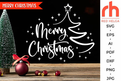 Merry Christmas SVG - Xmas Tree Cut File - Winter Decor DXF SVG RedHelgaArt 