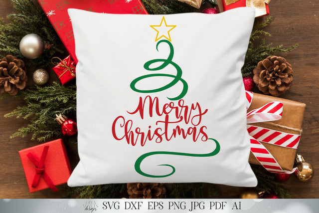 Merry Christmas Swirl Tree SVG | Christmas Tree SVG | Christmas SVG | dxf and More! | Printable | Farmhouse Sign svg SVG Diva Watts Designs 