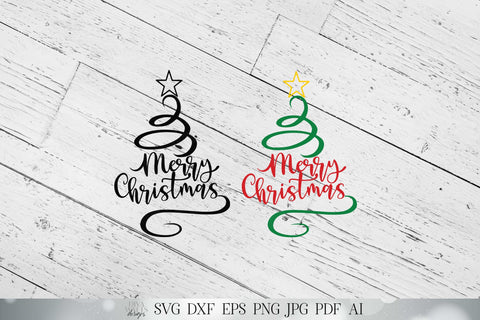 Merry Christmas Swirl Tree SVG | Christmas Tree SVG | Christmas SVG | dxf and More! | Printable | Farmhouse Sign svg SVG Diva Watts Designs 