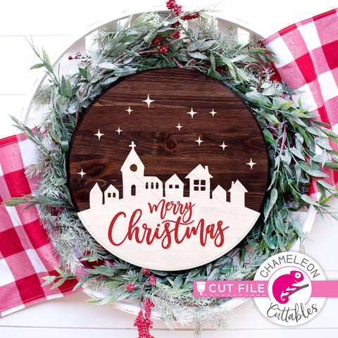 Merry Christmas town for round sign svg png dxf SVG Chameleon Cuttables 