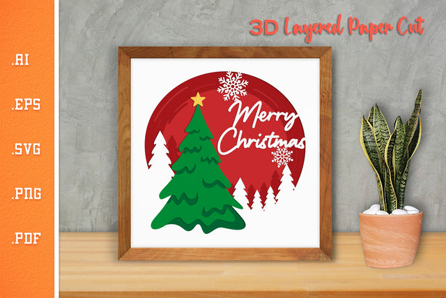 Merry Christmas Tree - 3D Layered Paper Cut SVG 1 SVG Slim Studio 