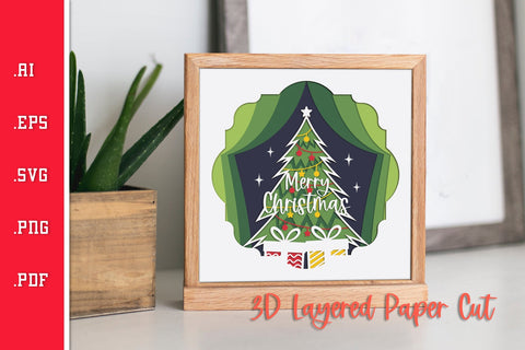Merry Christmas Tree - 3D Layered Paper Cut SVG SVG Slim Studio 
