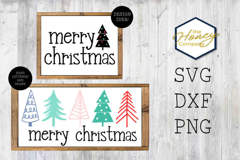 Merry Christmas Tree Bundle SVG DXF PNG Hand Lettering File SVG The Honey Company 