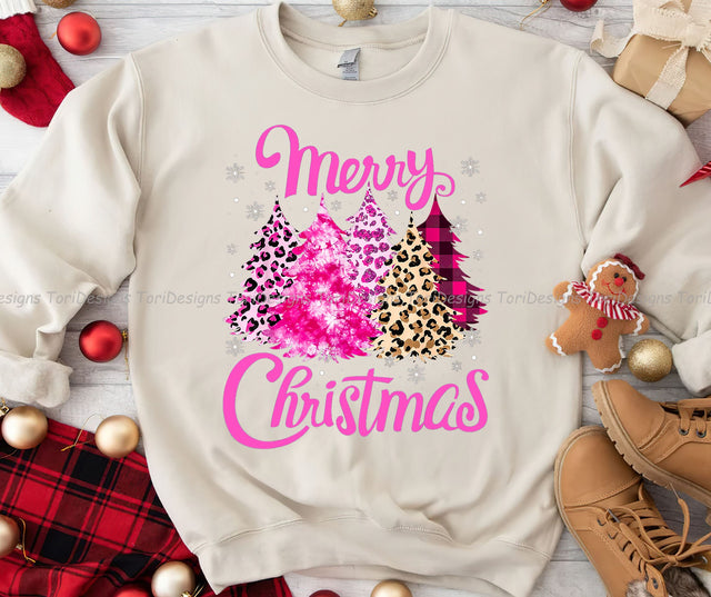 Merry Christmas Tree Pink Funny Xmas Leopard Sublimation Design Download Sublimation ToriDesigns 