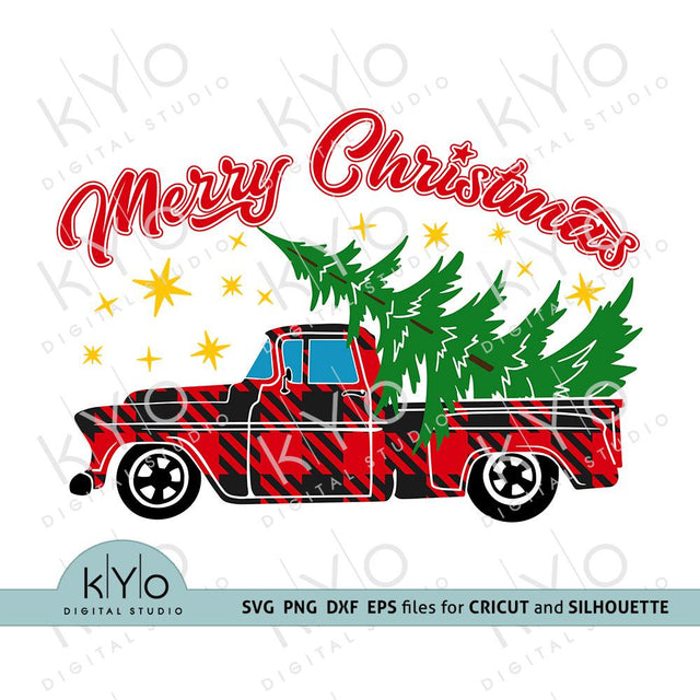 Merry Christmas Tree Plaid Truck SVG PNG DXF files SVG kYo Digital Studio 