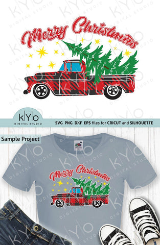 Merry Christmas Tree Plaid Truck SVG PNG DXF files SVG kYo Digital Studio 
