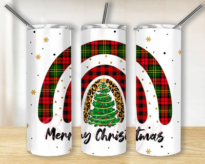 Merry Christmas Tree Rainbow Leopard Chirstmas 20oz Skinny Tumbler Sublimation Designs Sublimation BouDesign 