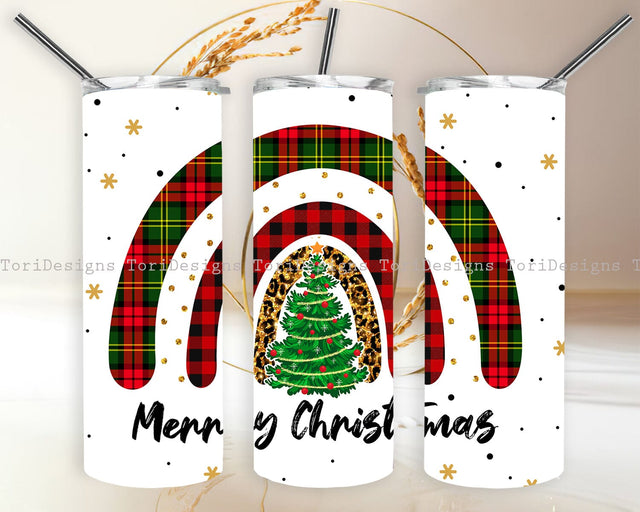 Merry Christmas Tree Rainbow Leopard Tumbler Sublimation Designs Sublimation ToriDesigns 