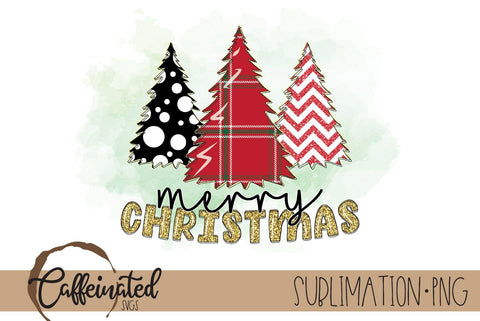 Merry Christmas Trees PNG, Christmas Sublimation Design Sublimation Caffeinated SVGs 