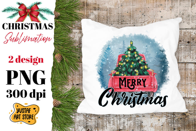 Merry Christmas. Truck and Christmas tree sublimation design Sublimation Yustaf Art Store 